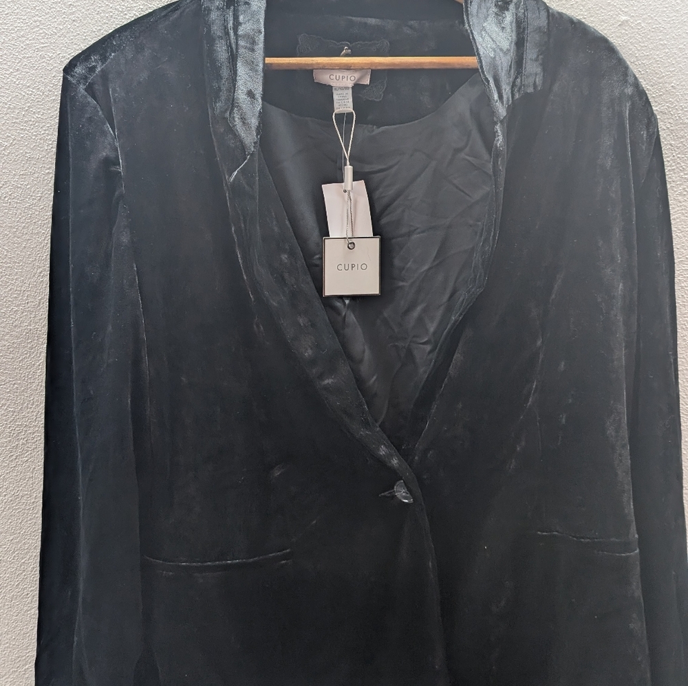 Cupio Womens Blazer Black Crushed Velvet Long Sleeve Size XL Button